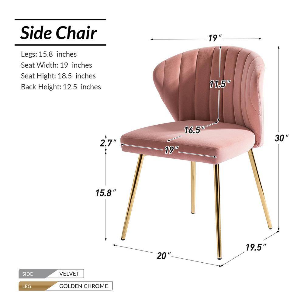 Pink Velvet Upholstered Low Side Chair with Metal Legs