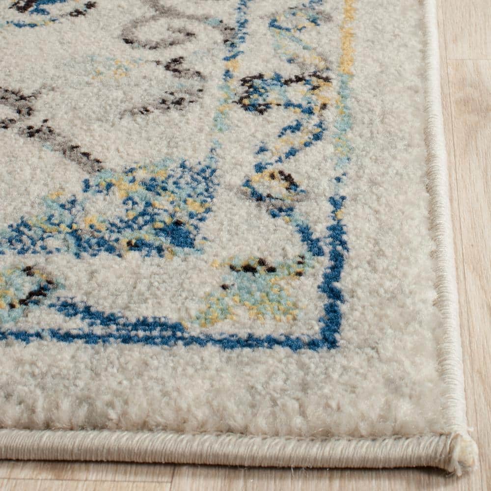 Ivory Blue Elegance Synthetic 6'7" x 9' Hand-Knotted Rug