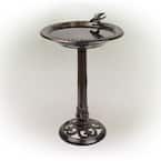 27 in. Tall Outdoor Antique Style Bronze Birdbath Bowl with Bird Figurine