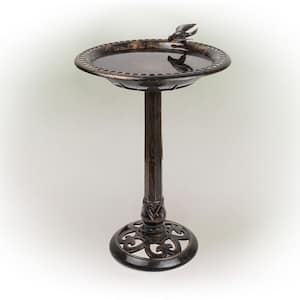 27 in. Tall Outdoor Antique Style Bronze Birdbath Bowl with Bird Figurine