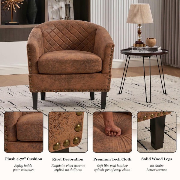 HOMEFUN Modern Coffee Microfiber Wood Frame Accent Arm Chair with