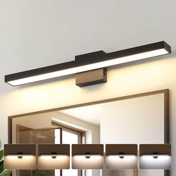 24.4 in. 1-Light Black LED Vanity Light Bar with 5-CCT Adjustable Switch for Bathroom