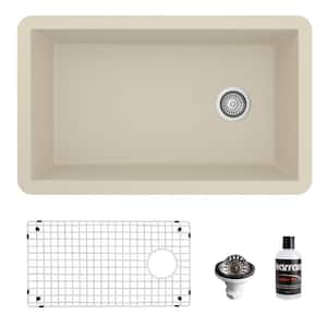 QU-670 Quartz/Granite 32 in. Single Bowl Undermount Kitchen Sink in Bisque with Bottom Grid and Strainer