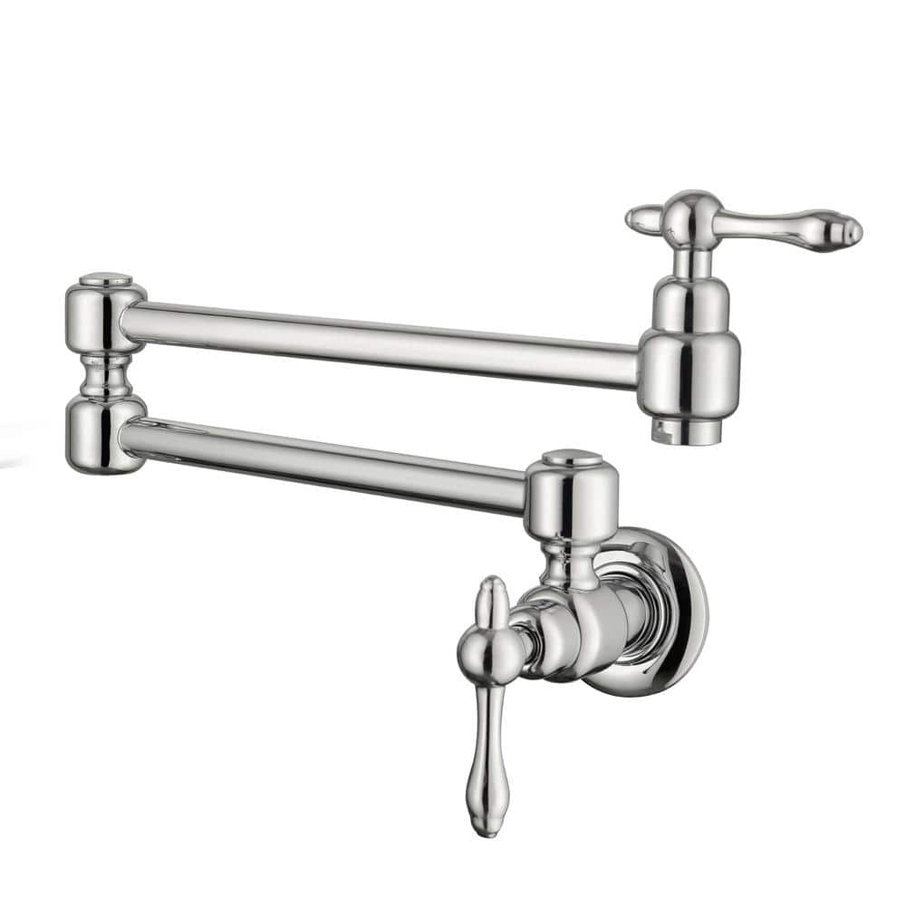 Aimadi Wall Mounted Pot Filler With Double Joint Swing Arms 1 Hole 2 Handle Brass Foldable 3834