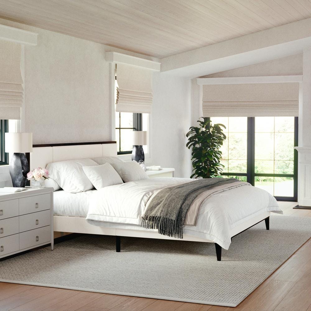King Dark Brown Upholstered Wood Frame Platform Bed with Headboard