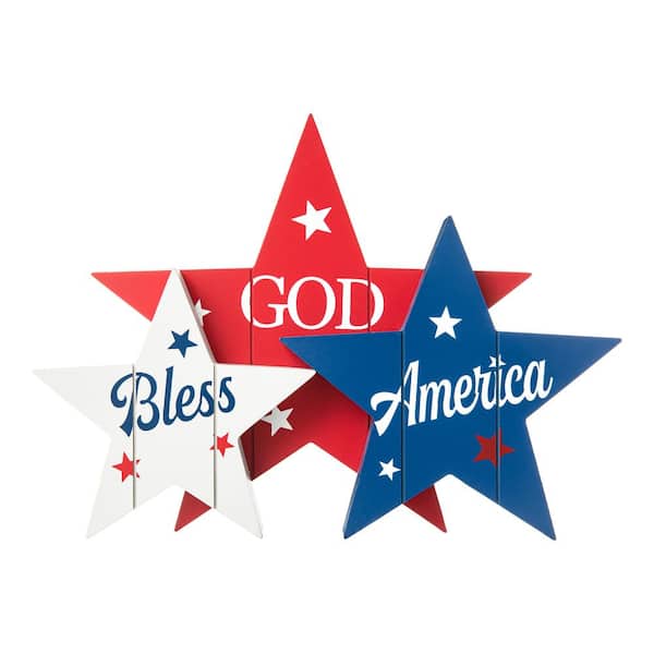 8.25 in. H Wooden Patriotic/Americana Stars Table Decor