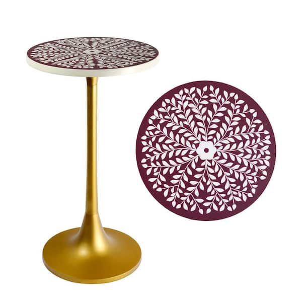 JONATHAN Y Nysha 25 in. Modern Bohemian Metal/Resin Inlay Top End Table, Purple/White