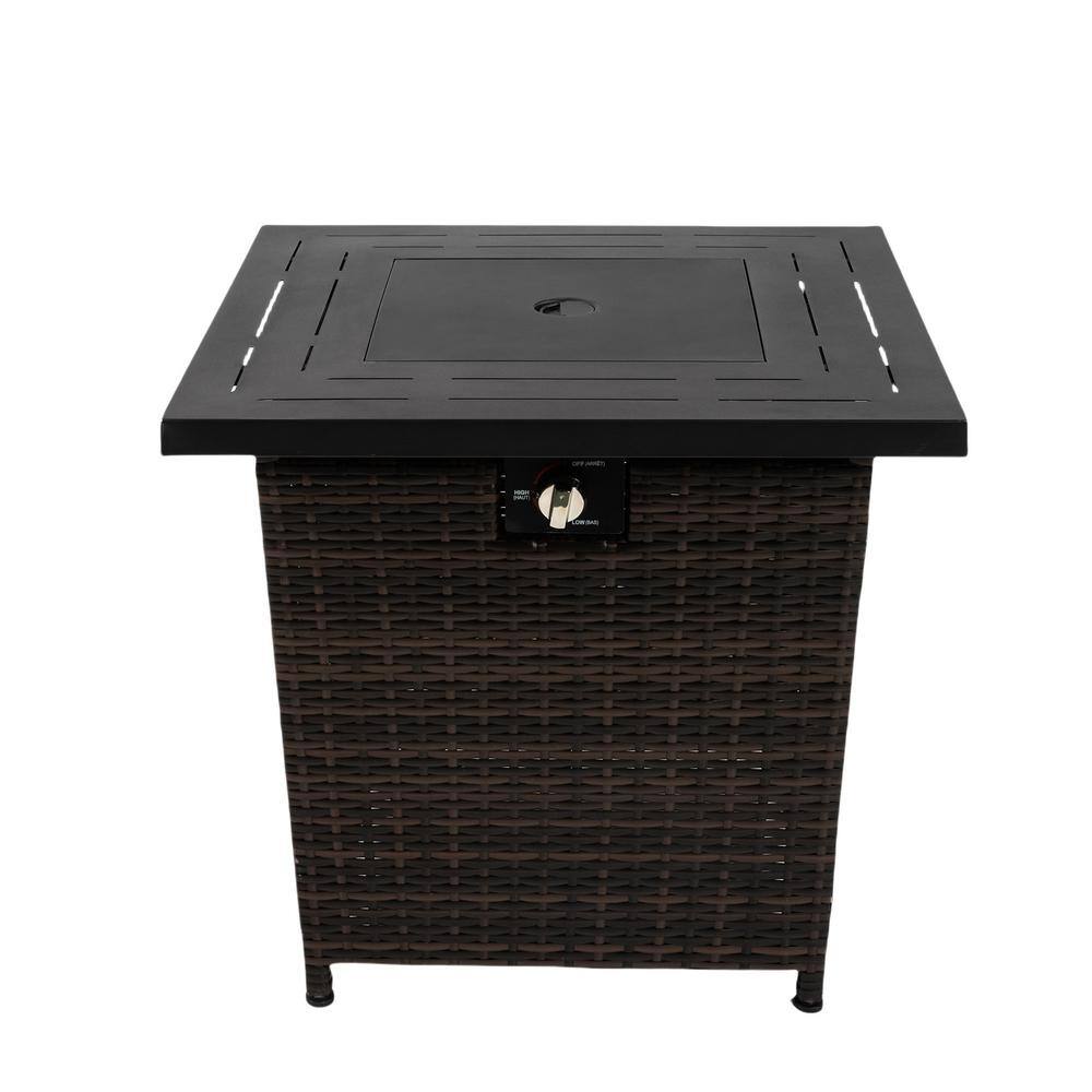 28 in. Square 40,000 BTU Wicker Brown Outdoor Propane Gas Fire Pit Table wi