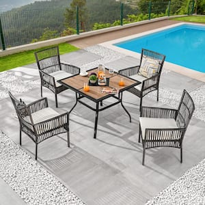 5-Piece Metal Outdoor Dining Set with White Cushions