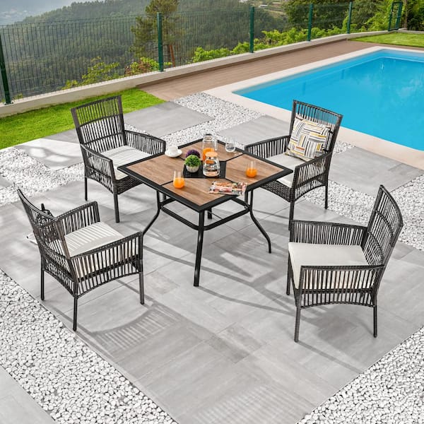 Patio Festival 5-Piece Metal Outdoor Dining Set with White Cushions