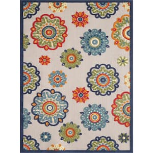 Ava Ivory 2 ft. x 4 ft. Bohemian Floral Indoor/Outdoor Area Rug