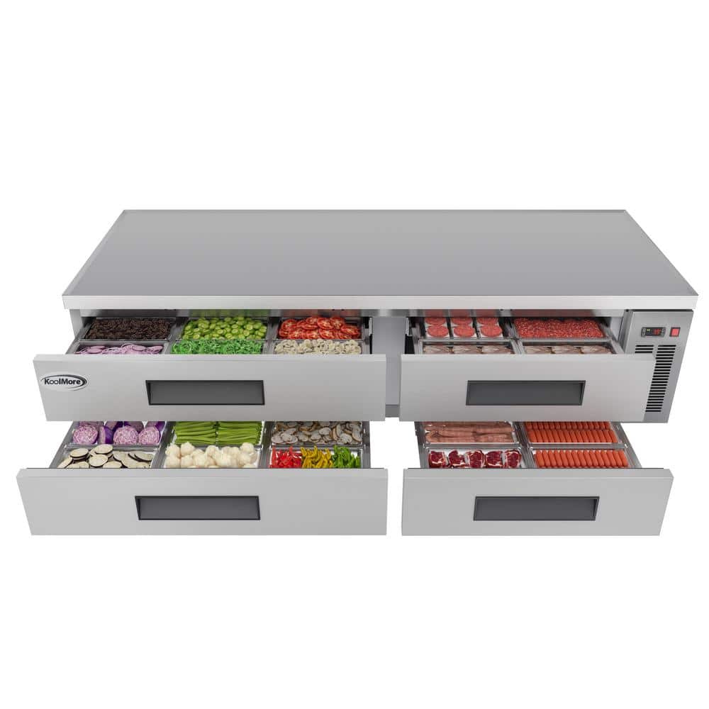 84" Stainless Steel Commercial Chef Base Refrigerator with Smart Features