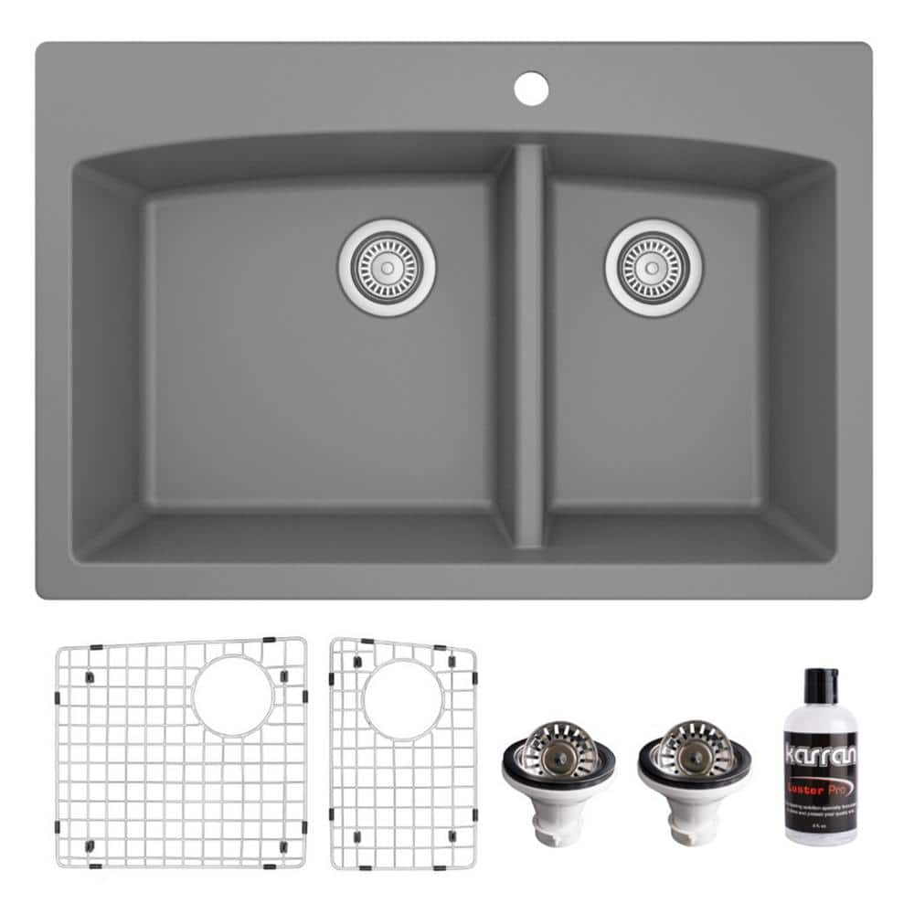 Karran QT-711 Quartz/Granite 33 in. Double Bowl 60/40 Top Mount Drop-In ...