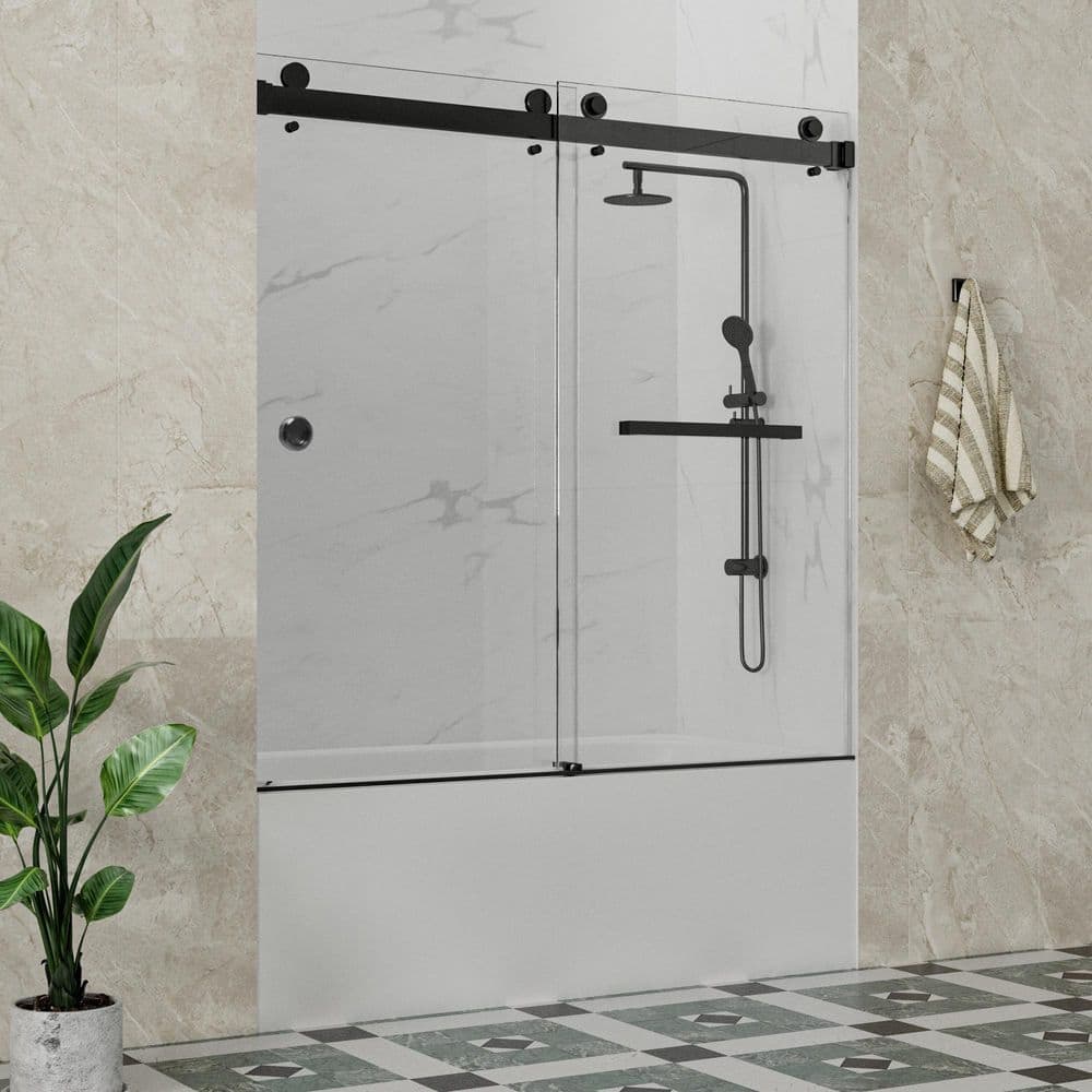 SolaFP 56 to 60 in. W x 72 in. H Double Sliding Frameless Tub Door in Matte Black with 3/8 in. Clear Glass price history on PriceWatchPro