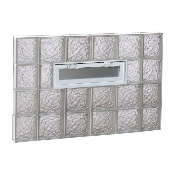 Clearly Secure 42.5 in. x 31 in. x 3.125 in. Frameless Ice Pattern Vented Glass Block Window