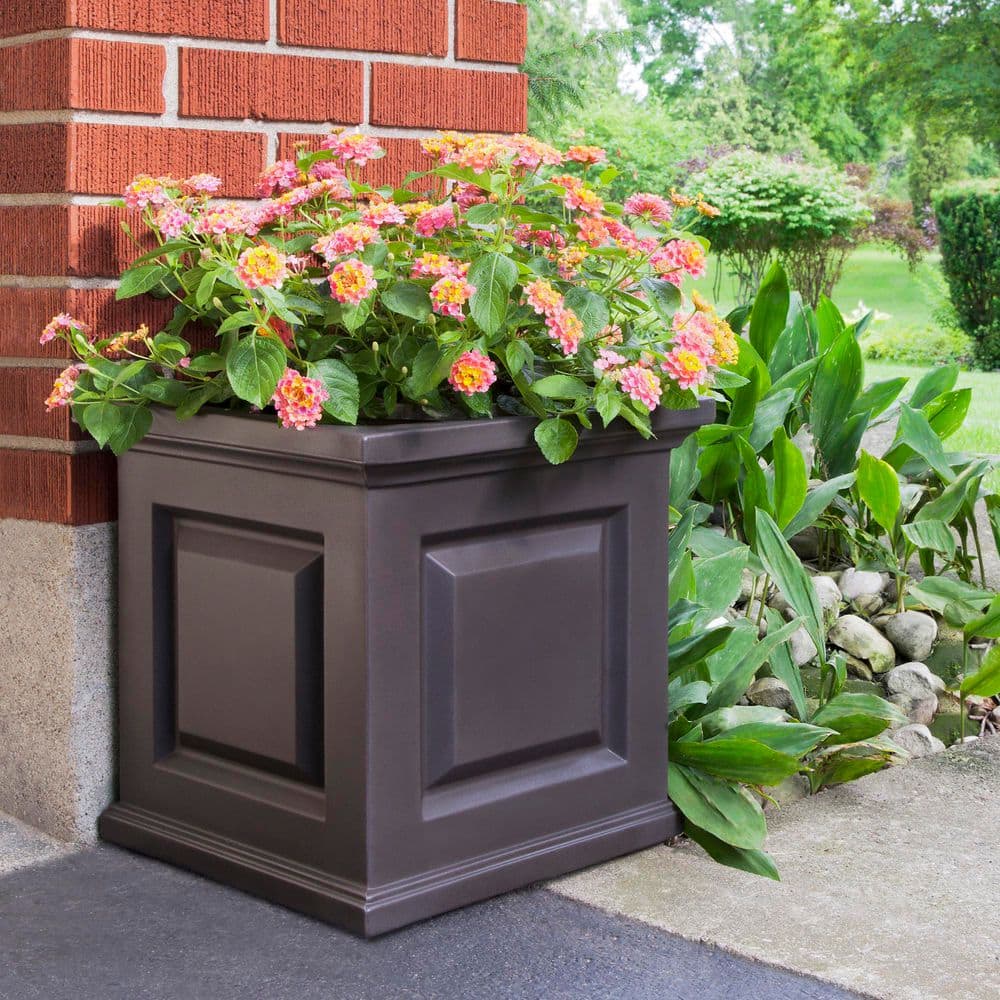 Nantucket Espresso 16" Square Self-Watering Polyethylene Planter