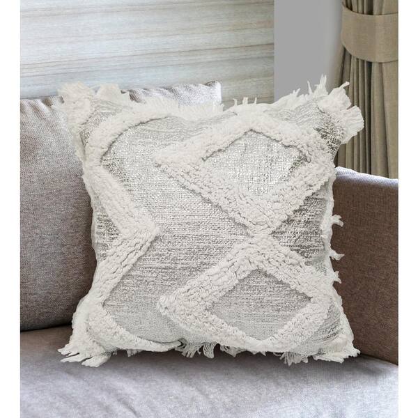 Demori Ela White and Silver Geometric Polyester 18 in. x 18 in. Throw Pillow