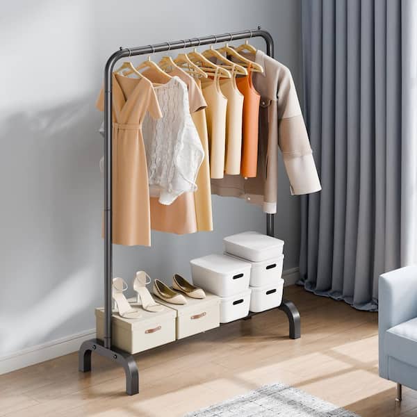 Clothes Rack, Heavy Duty Clothing Garment Rack with Hanging Rod and Bottom Storage Area, Clothing Rack Black