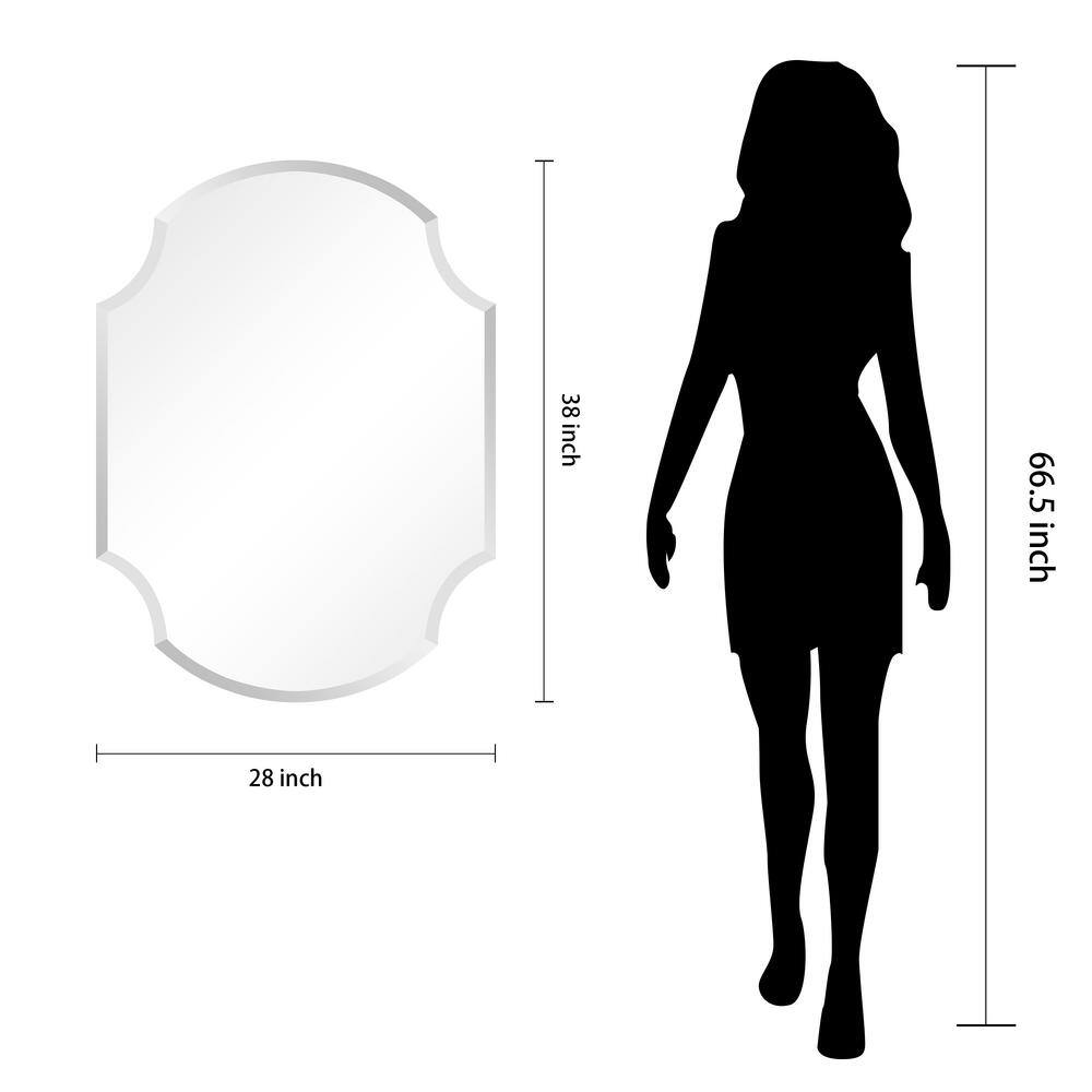 Frameless Beveled Rectangular Black Matte Bathroom Mirror, 28" x 38"
