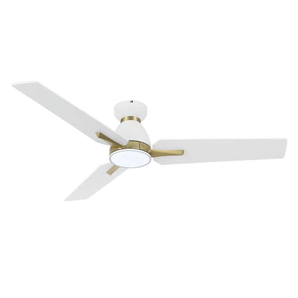 52 in. (4.3 ft. ) 3-Blades Indoor Flush Mount Ceiling Fan with Integrated LED, White and Gold