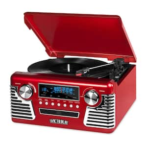 Retro Style Turntable with Bluetooth and CD Player in Red