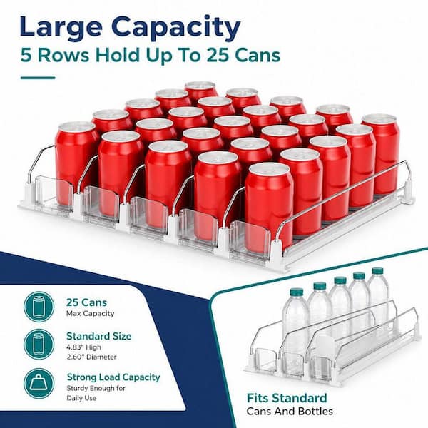 Wudkey 25-Piece Automatic Self-Pushing Fridge Drink Organizer Set Self Pushing Fridge Drink Organizer, Food Storage