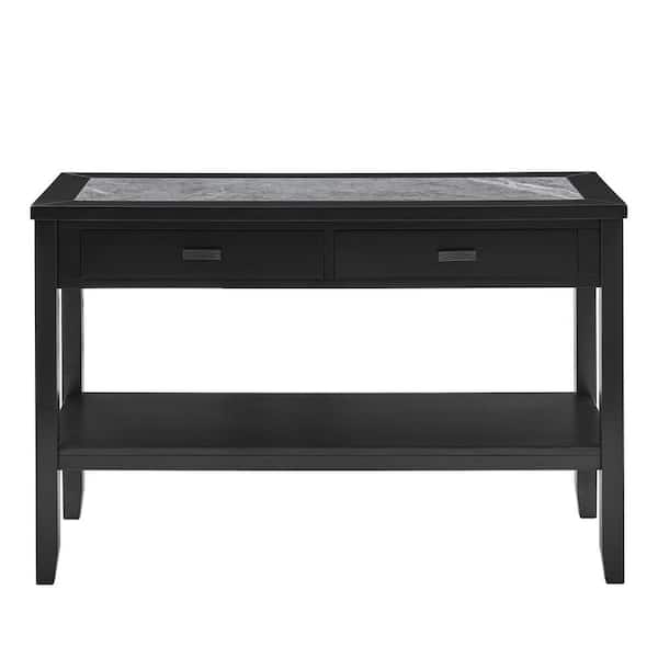 Steve Silver Garvine 47 in. Ebony Rectangle Wood Console Table with Stone Top and Storage Drawers
