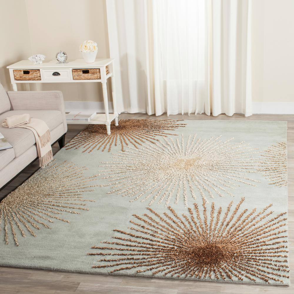 Handmade Light Blue and Multi Wool Square Rug