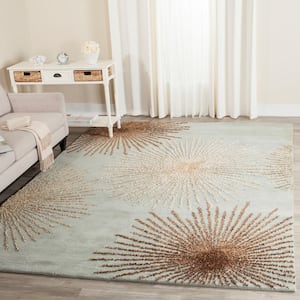 Soho Light Blue/Multi Wool 8 ft. x 10 ft. Distressed Starburst Area Rug