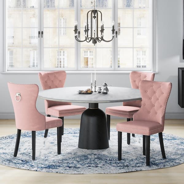 WESTINFURNITURE Brooklyn Pink Tufted Velvet Dining Side Chair (Set of 4)
