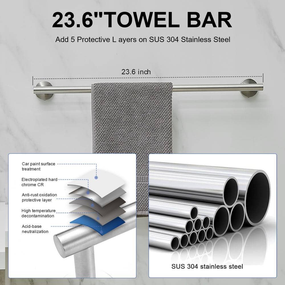Brushed Nickel 5-Piece Bathroom Hardware Set with Towel Bar