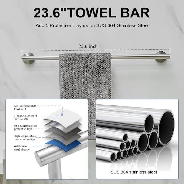 BWE 5-Piece Bath Hardware with Towel Bar Towel Hook Toilet Paper