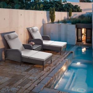 Brown 2-Piece Wicker Outdoor Chaise Lounge with Olefin Beige Cushions for Poolside and Patio