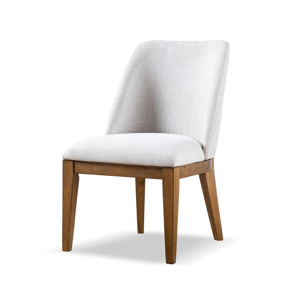White Upholstered Solid Wood Low Side Chair Set