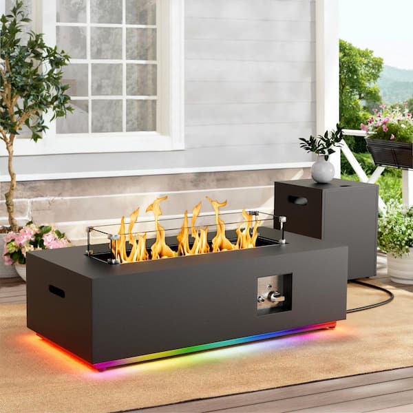 42 in. Propane Fire Pit Table, Gas Fire Pit Table with RGB LED Light, Lid and Blue Stone