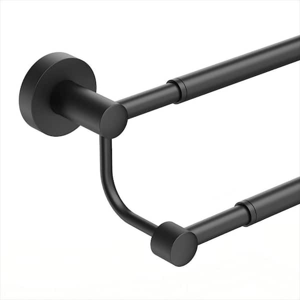 16 in. to 26 in. Adjustable Double Bath Towel Bar with Screws, Wall-Mount Hand Towel Bar for Bathroom, Matte Black