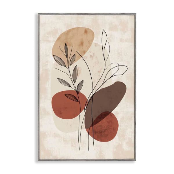 Stupell Industries Sprig Outlines Neutrals by LSR Design Studio Gray Framed Nature Giclee Art Print 18 in. x 12 in.