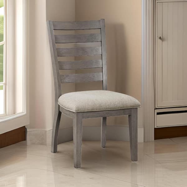 Benjara Gray and Beige Polyester Wooden Frame Dining Chair (Set of 2)