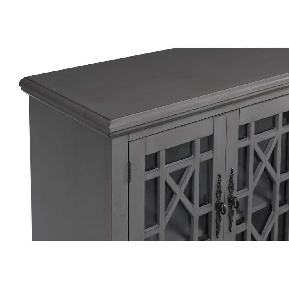 Parisian Gray 63" Transitional TV Stand with Elegant Trellis Glass