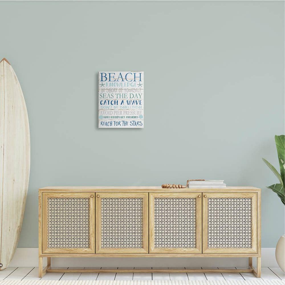 Beach Knowledge Blue Aqua and White Canvas Wall Art