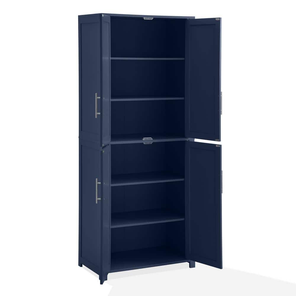 Navy Shaker-Style Tall Kitchen Storage Pantry with Adjustable Shelves