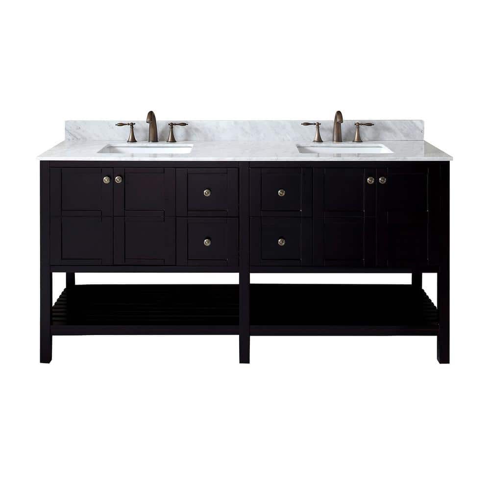Virtu USA Winterfell 72 in. W Bath Vanity in Espresso with Marble