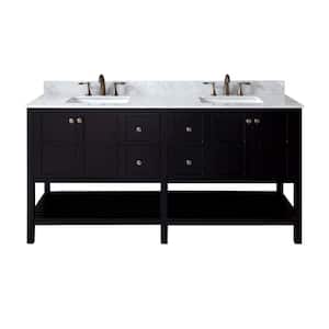 Winterfell 72 in. W Bath Vanity in Espresso with Marble Vanity Top in White with Square Basin