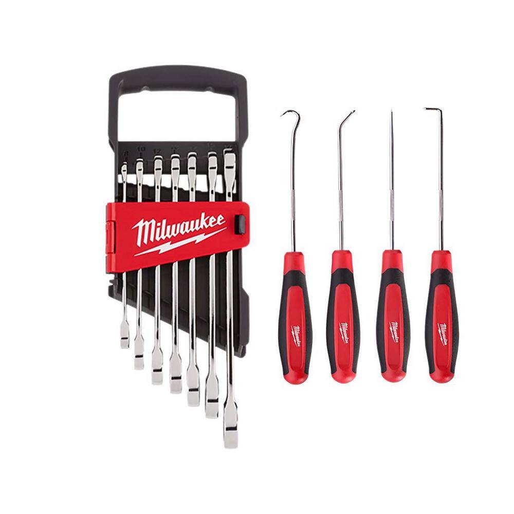 Milwaukee Metric Combination Ratcheting Wrench Tool Set with Pick Set (11- Piece) 48-22-9506-48-22-9215 The Home Depot