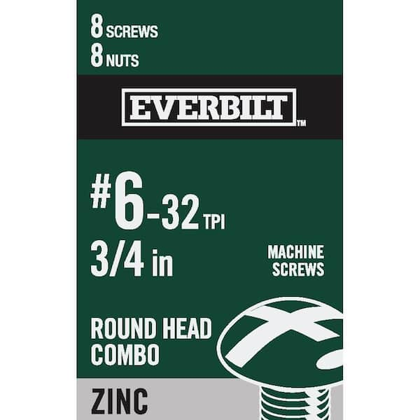 Everbilt #6-32 x 3/4 in. Combo Round Head Zinc Plated Machine Screw (8-Pack)