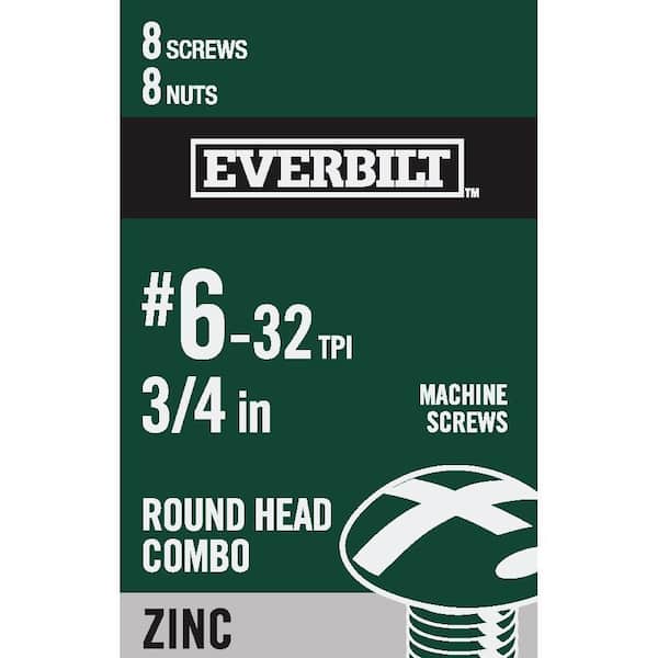 Everbilt #6-32 x 3/4 in. Zinc Plated Combo Round Head Machine Screw (8-Pack)