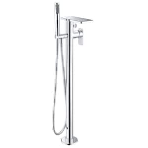 Double-Handle Freestanding Tub Faucet with Handheld in Polished Chrome