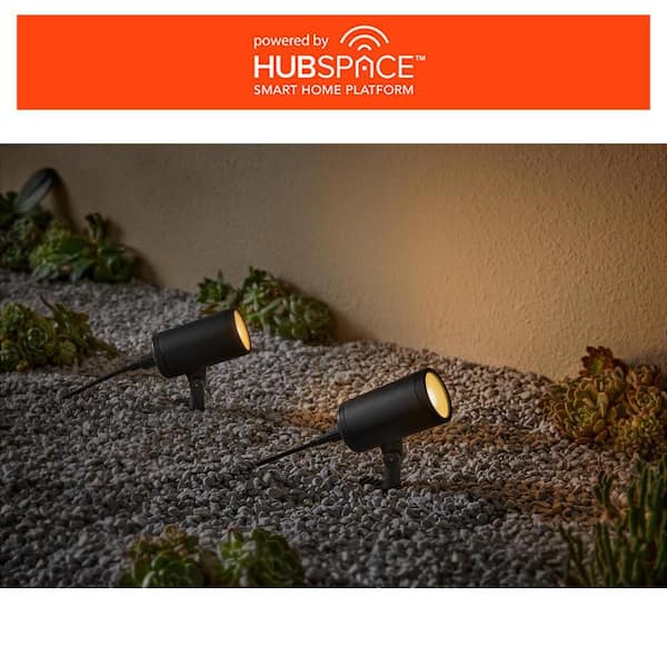 Smart Black RGBw Hardwired Integrated LED Outdoor Spotlight Kit with Transformer Powered by Hubspace (2-Pack)