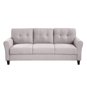 79.90 in. W Square Arm Linen Upholstered 3-Seat Straight Sofa in Light Gray