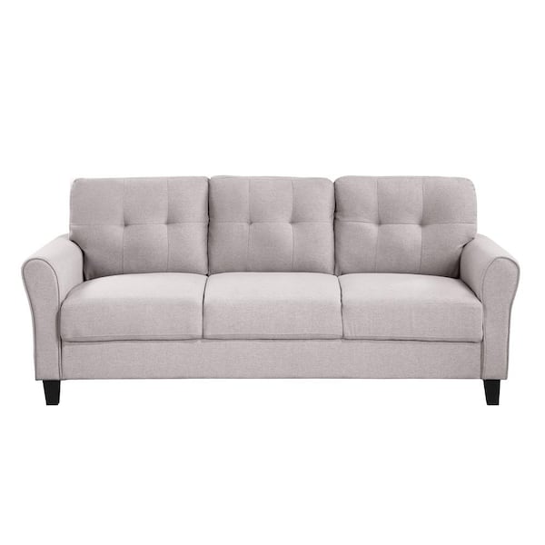 Polibi 79.90 in. W Square Arm Linen Upholstered 3-Seat Straight Sofa in Light Gray